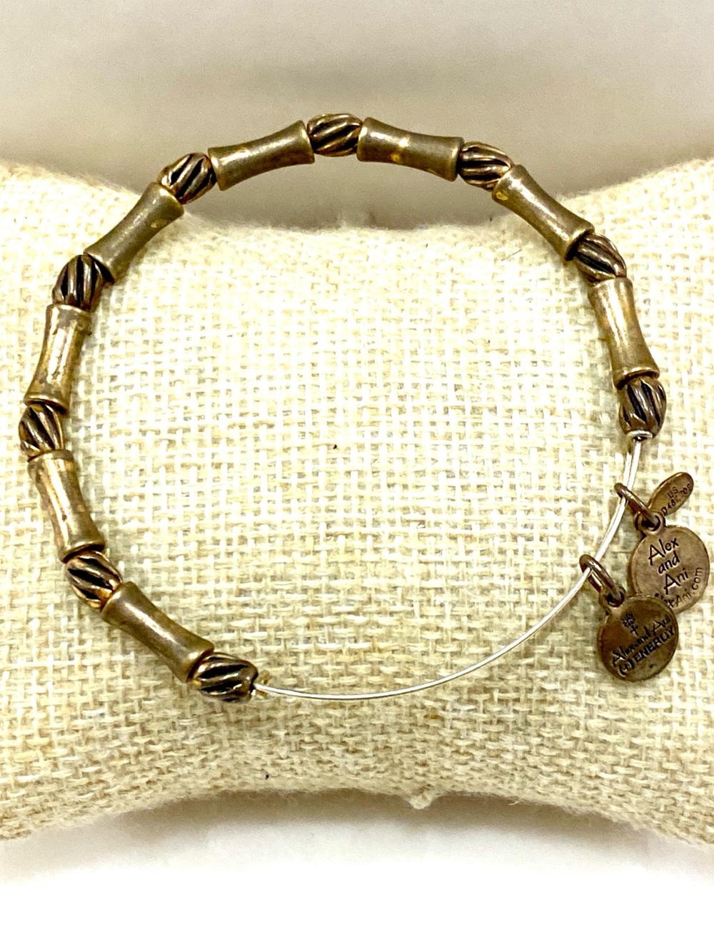 Alex and Ani Bamboo Tube Corrugated Beaded Expandable Wire Bangle Bracelet Brass